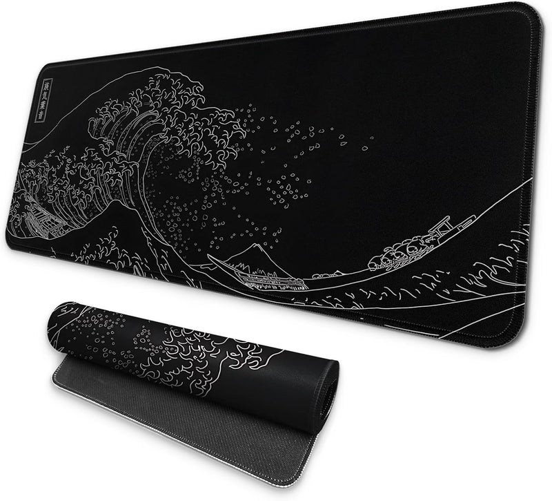 Mayflower Large Gaming Mouse Pad, Full Keyboard Mat, Long Laptop Mousepad, Computer Mouse Mat for Home and Office, Anti-Slip Rubber Base, 31.5 x 11.8 Inches (Black Sea Wave) - Image 1